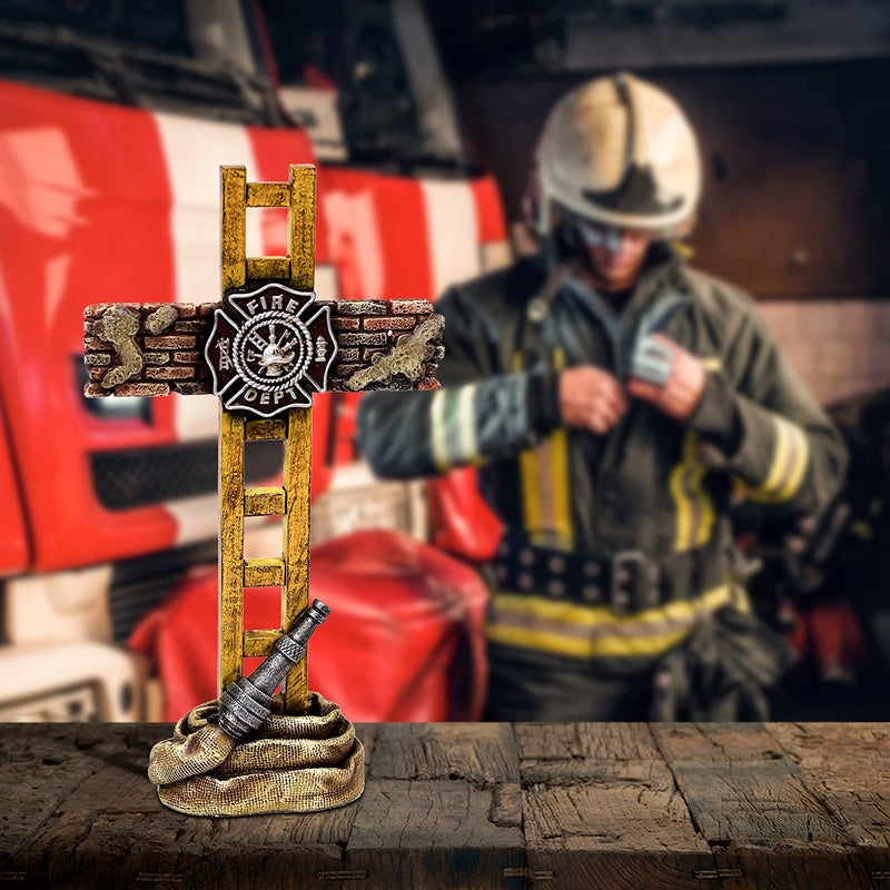 MEPERPER Firefighter Accessories, Fireman Standing Cross Statue Memorial 10", Fire Fighter Gifts - Image 5